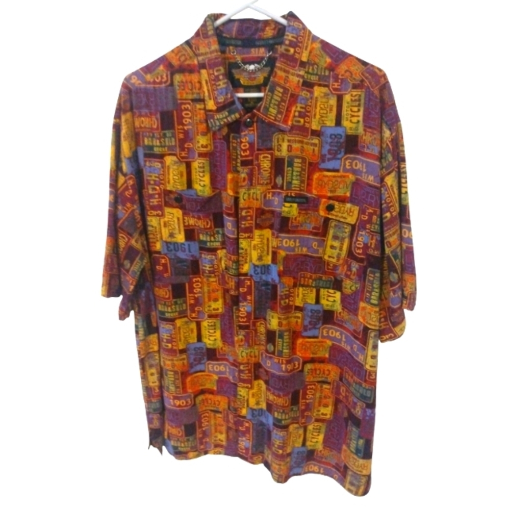 Unique Harley Davidson License Plates Button Down Shirt Casual Biker XL